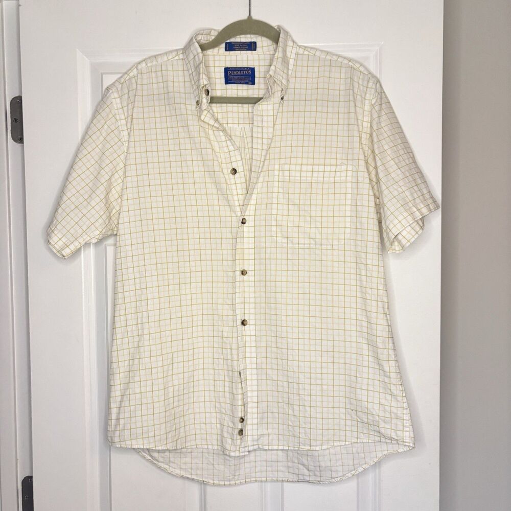 Men’s Pendleton Short Sleeve Plaid Broadway Cloth, Cotton Button Up Shirt, Sz M